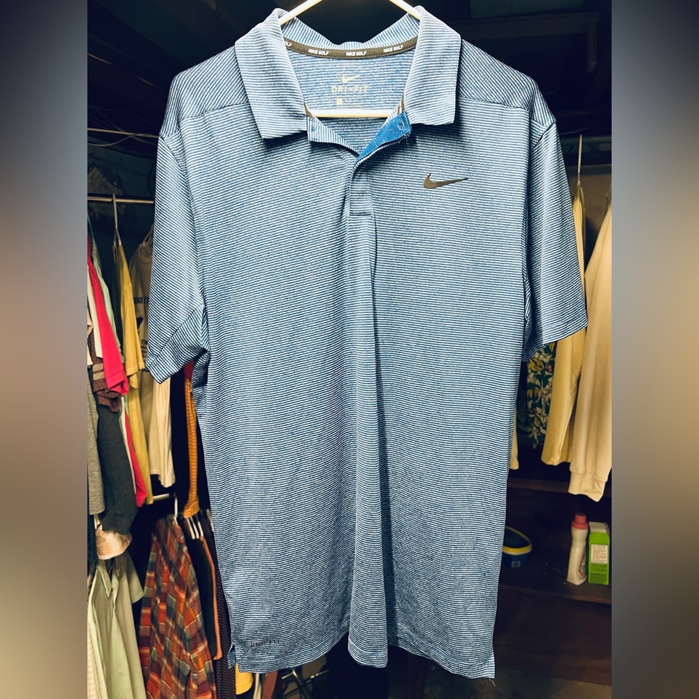 Nike Men's Striped Blue Polo Shirt